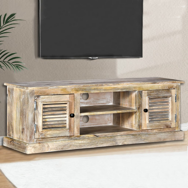 Vintage Style Solid Mango Wood TV Cabinet - 120 x 30 x 40 cm | Rustic Wooden Entertainment Unit - Premium  from Home Treasures - Just £245.99! Shop now at Home Treasures