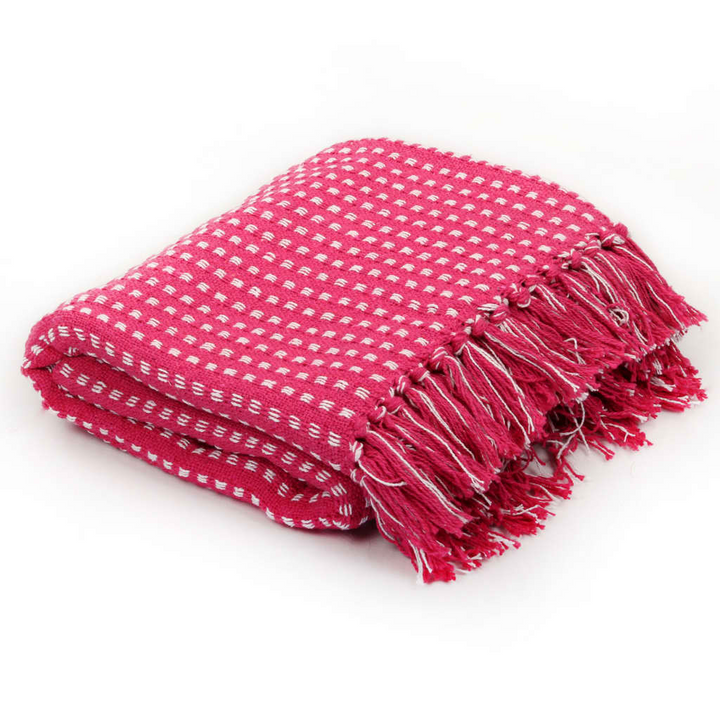 Soft Cotton Throw Blanket with Tassels - Pink, 160x210 cm | Cozy & Stylish Home Decor - Premium  from Home Treasures - Just £25.99! Shop now at Home Treasures