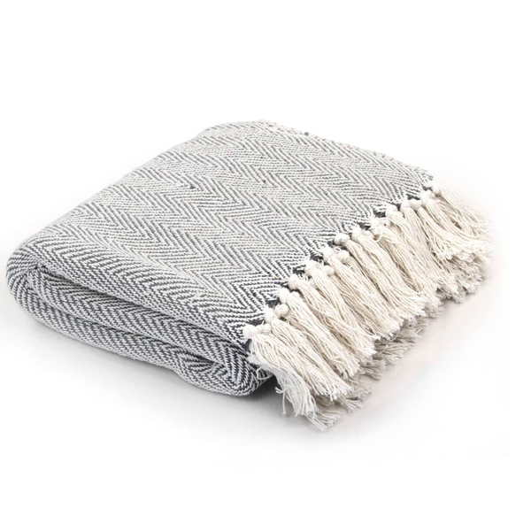 Cotton Herringbone Throw Blanket, Grey - 220x250 cm, Soft & Stylish with Tassels, Machine Washable - Premium  from Home Treasures - Just £41.99! Shop now at Home Treasures