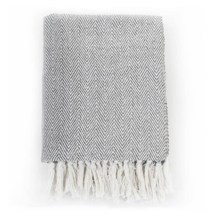 Cotton Herringbone Throw Blanket, Grey - 220x250 cm, Soft & Stylish with Tassels, Machine Washable - Premium  from Home Treasures - Just £35.99! Shop now at Home Treasures