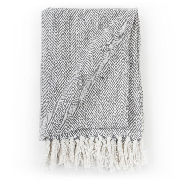 Cotton Herringbone Throw Blanket, Grey - 220x250 cm, Soft & Stylish with Tassels, Machine Washable - Premium  from Home Treasures - Just £35.99! Shop now at Home Treasures