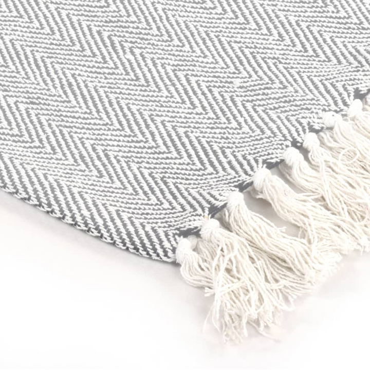 Cotton Herringbone Throw Blanket, Grey - 220x250 cm, Soft & Stylish with Tassels, Machine Washable - Premium  from Home Treasures - Just £35.99! Shop now at Home Treasures