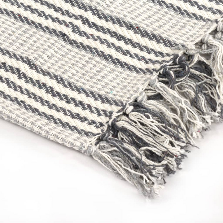 Grey and White Cotton Striped Throw - 220x250 cm, Soft & Stylish Blanket with Tassels - Premium  from Home Treasures - Just £37.99! Shop now at Home Treasures