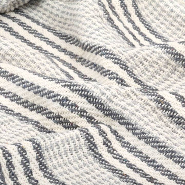 Grey and White Cotton Striped Throw - 220x250 cm, Soft & Stylish Blanket with Tassels - Premium  from Home Treasures - Just £37.99! Shop now at Home Treasures