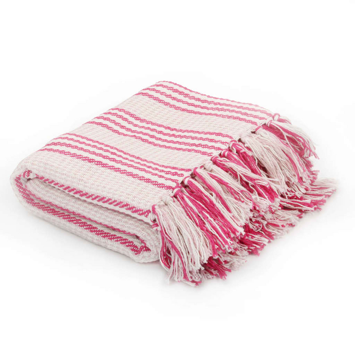 Soft Cotton Striped Throw Blanket - Pink & White, 125x150 cm, Machine Washable, Decorative Tassels - Premium  from Home Treasures - Just £19.99! Shop now at Home Treasures