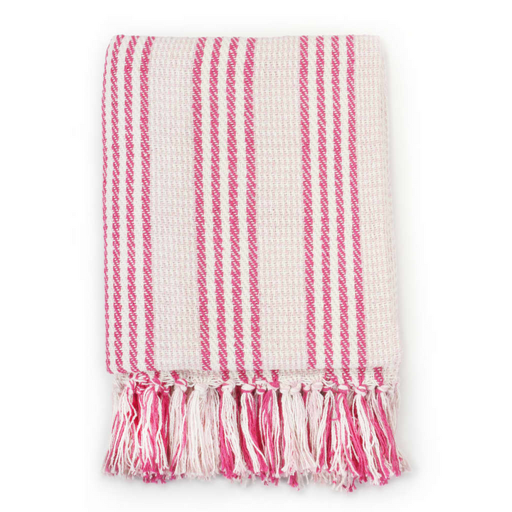 Soft Cotton Striped Throw Blanket - Pink & White, 125x150 cm, Machine Washable, Decorative Tassels - Premium  from Home Treasures - Just £19.99! Shop now at Home Treasures