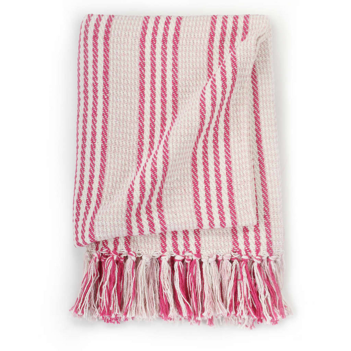 Soft Cotton Striped Throw Blanket - Pink & White, 125x150 cm, Machine Washable, Decorative Tassels - Premium  from Home Treasures - Just £19.99! Shop now at Home Treasures