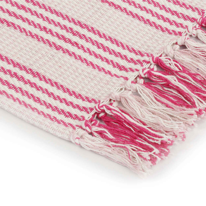 Soft Cotton Striped Throw Blanket - Pink & White, 125x150 cm, Machine Washable, Decorative Tassels - Premium  from Home Treasures - Just £19.99! Shop now at Home Treasures