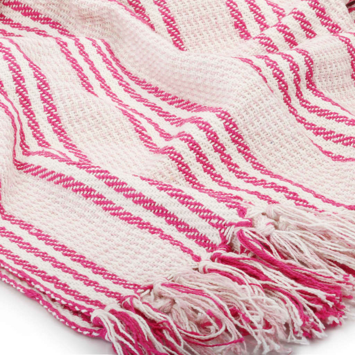 Soft Cotton Striped Throw Blanket - Pink & White, 125x150 cm, Machine Washable, Decorative Tassels - Premium  from Home Treasures - Just £19.99! Shop now at Home Treasures