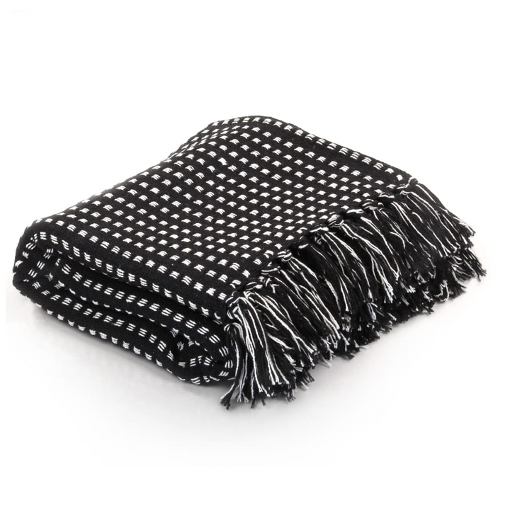 Black Cotton Throw Blanket - 160x210 cm - Soft & Stylish with Tassels for Home Décor - Premium  from Home Treasures - Just £31.99! Shop now at Home Treasures