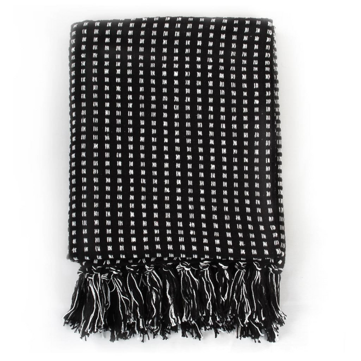 Black Cotton Throw Blanket - 160x210 cm - Soft & Stylish with Tassels for Home Décor - Premium  from Home Treasures - Just £31.99! Shop now at Home Treasures