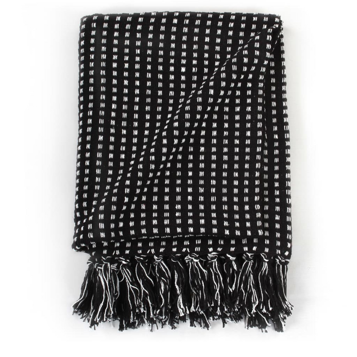 Black Cotton Throw Blanket - 160x210 cm - Soft & Stylish with Tassels for Home Décor - Premium  from Home Treasures - Just £31.99! Shop now at Home Treasures