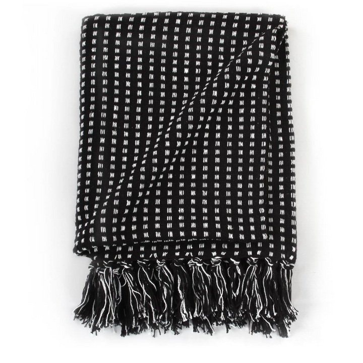 Cotton Throw Blanket - Soft, Black, 125x150 cm - Add Warmth & Style to Your Home - Premium  from Home Treasures - Just £19.99! Shop now at Home Treasures