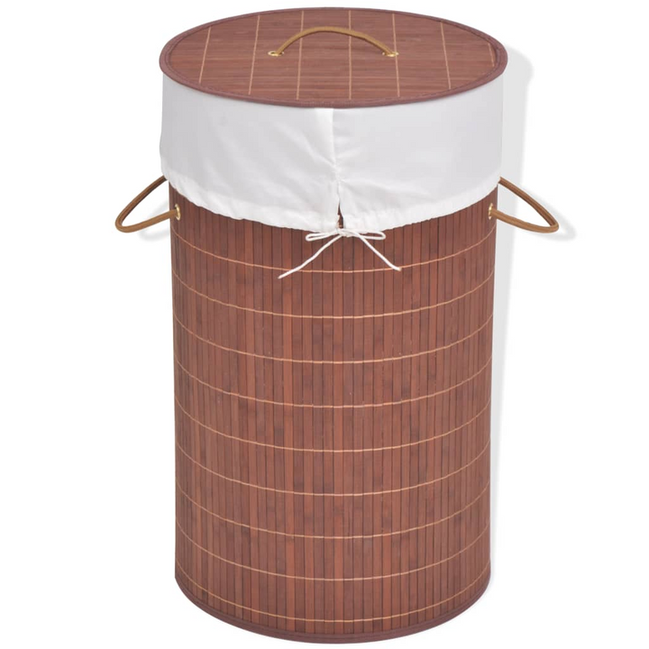 Bamboo Laundry Bin - Round Brown Hamper with Removable Liner and Handles - 35x60 cm - Premium  from Home Treasures - Just £24.99! Shop now at Home Treasures