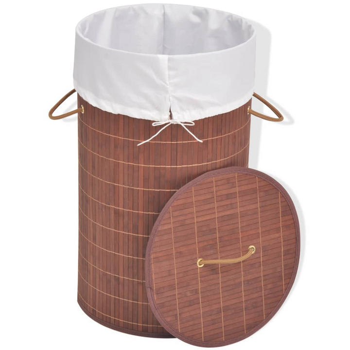 Bamboo Laundry Bin - Round Brown Hamper with Removable Liner and Handles - 35x60 cm - Premium  from Home Treasures - Just £24.99! Shop now at Home Treasures