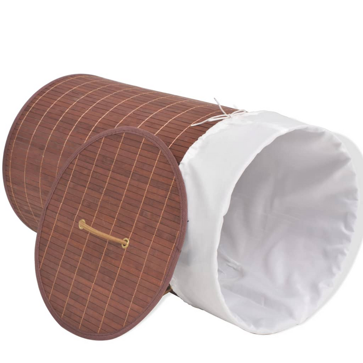 Bamboo Laundry Bin - Round Brown Hamper with Removable Liner and Handles - 35x60 cm - Premium  from Home Treasures - Just £24.99! Shop now at Home Treasures