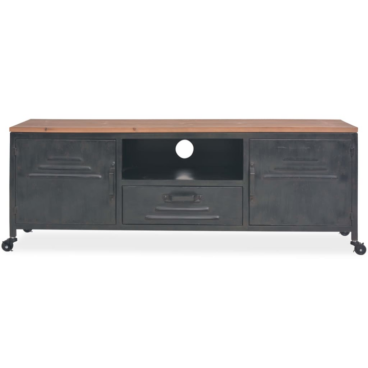 Stylish Industrial TV Cabinet in Black - Durable Galvanized Steel with Solid Fir Wood Top and Flexible Mobility - Premium  from Home Treasures - Just £231.99! Shop now at Home Treasures