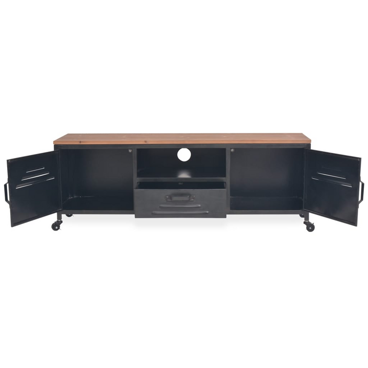 Stylish Industrial TV Cabinet in Black - Durable Galvanized Steel with Solid Fir Wood Top and Flexible Mobility - Premium  from Home Treasures - Just £231.99! Shop now at Home Treasures