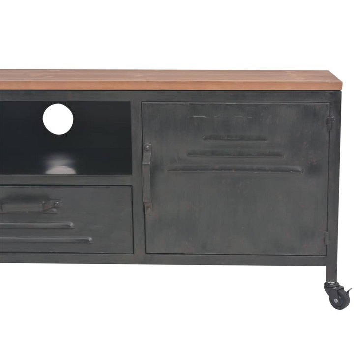 Stylish Industrial TV Cabinet in Black - Durable Galvanized Steel with Solid Fir Wood Top and Flexible Mobility - Premium  from Home Treasures - Just £231.99! Shop now at Home Treasures