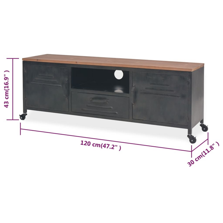 Stylish Industrial TV Cabinet in Black - Durable Galvanized Steel with Solid Fir Wood Top and Flexible Mobility - Premium  from Home Treasures - Just £231.99! Shop now at Home Treasures