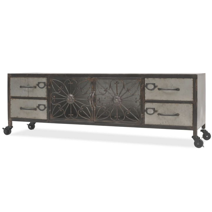 Stylish Industrial TV Cabinet with Wheels in Silver - 4 Drawers & Compartment - Premium  from Home Treasures - Just £262.99! Shop now at Home Treasures