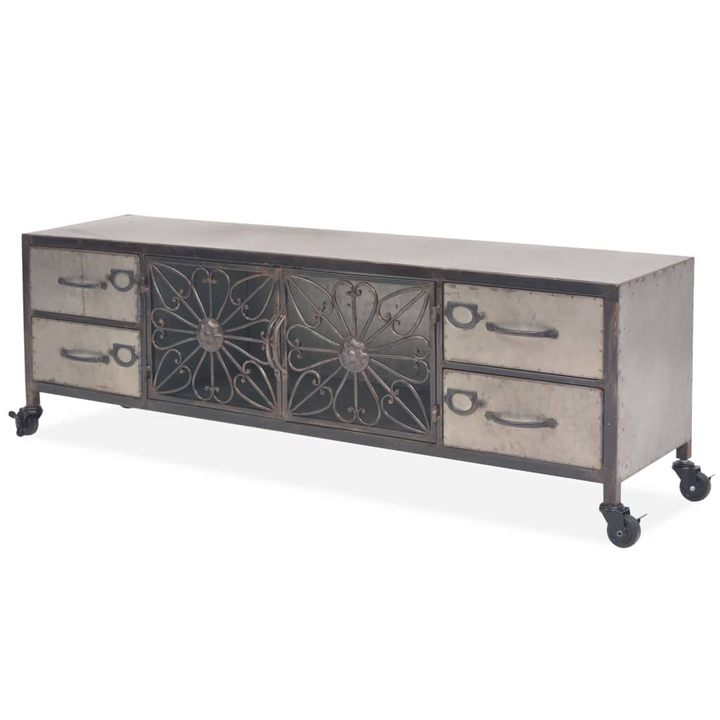 Stylish Industrial TV Cabinet with Wheels in Silver - 4 Drawers & Compartment - Premium  from Home Treasures - Just £262.99! Shop now at Home Treasures