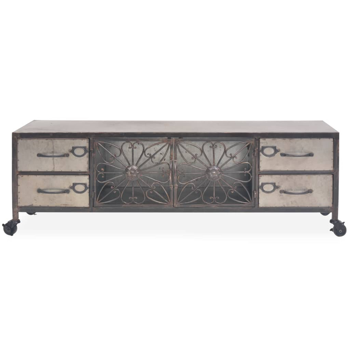 Stylish Industrial TV Cabinet with Wheels in Silver - 4 Drawers & Compartment - Premium  from Home Treasures - Just £262.99! Shop now at Home Treasures