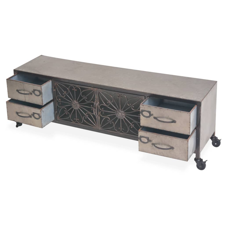 Stylish Industrial TV Cabinet with Wheels in Silver - 4 Drawers & Compartment - Premium  from Home Treasures - Just £262.99! Shop now at Home Treasures