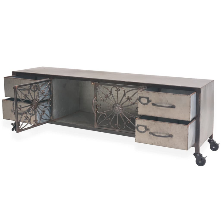 Stylish Industrial TV Cabinet with Wheels in Silver - 4 Drawers & Compartment - Premium  from Home Treasures - Just £262.99! Shop now at Home Treasures