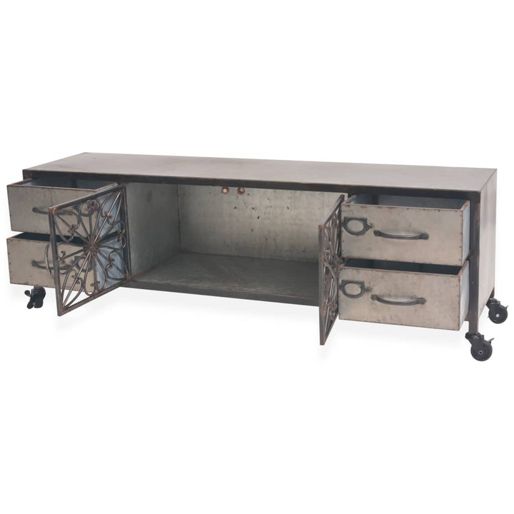 Stylish Industrial TV Cabinet with Wheels in Silver - 4 Drawers & Compartment - Premium  from Home Treasures - Just £262.99! Shop now at Home Treasures