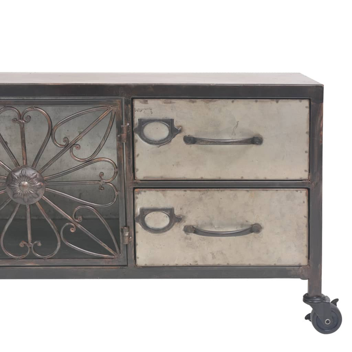 Stylish Industrial TV Cabinet with Wheels in Silver - 4 Drawers & Compartment - Premium  from Home Treasures - Just £262.99! Shop now at Home Treasures