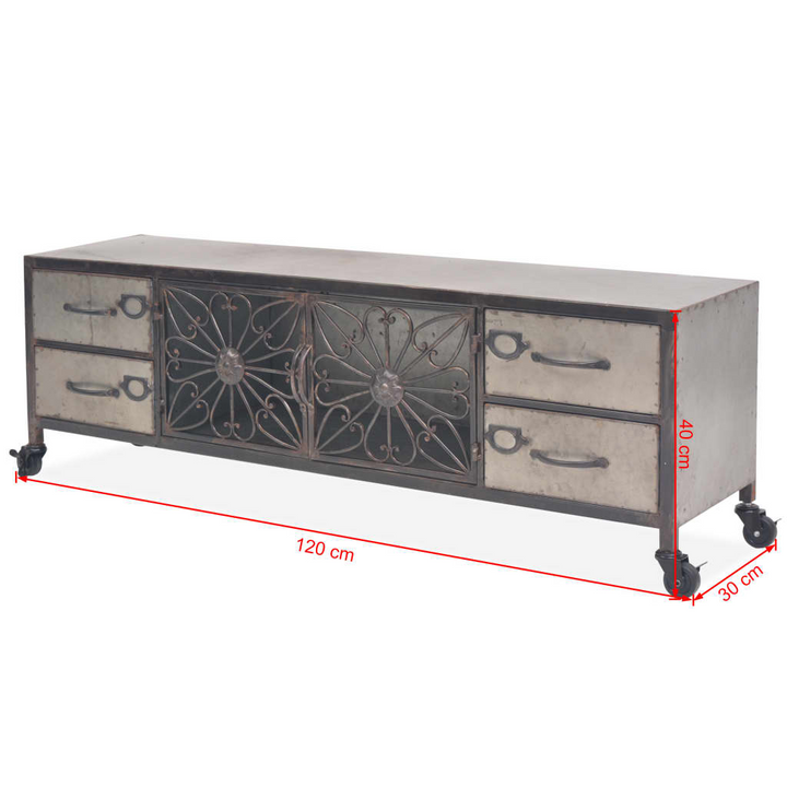 Stylish Industrial TV Cabinet with Wheels in Silver - 4 Drawers & Compartment - Premium  from Home Treasures - Just £262.99! Shop now at Home Treasures