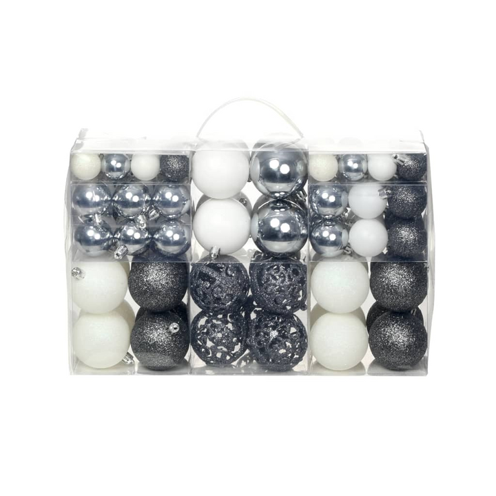 100 Piece Christmas Ball Set - White & Grey, Shatterproof Baubles in Various Sizes: 3cm, 4cm, 6cm - Premium  from Home Treasures - Just £29.99! Shop now at Home Treasures