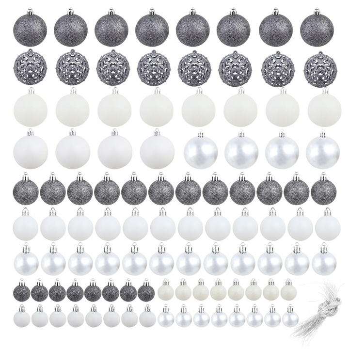 100 Piece Christmas Ball Set - White & Grey, Shatterproof Baubles in Various Sizes: 3cm, 4cm, 6cm - Premium  from Home Treasures - Just £29.99! Shop now at Home Treasures