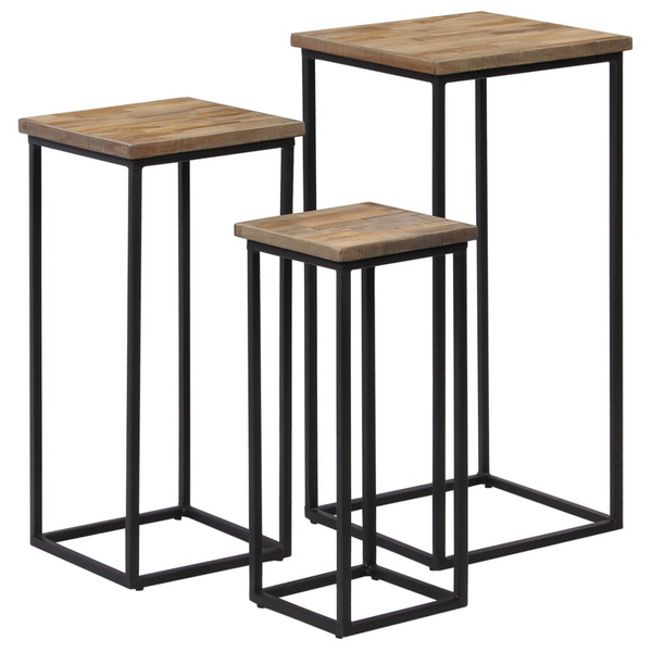 Elegant Plant Table Set - 3 Piece Reclaimed Teak with Steel Frame | Sustainable & Durable - Premium  from Home Treasures - Just £171.99! Shop now at Home Treasures