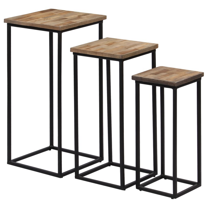 Elegant Plant Table Set - 3 Piece Reclaimed Teak with Steel Frame | Sustainable & Durable - Premium  from Home Treasures - Just £171.99! Shop now at Home Treasures