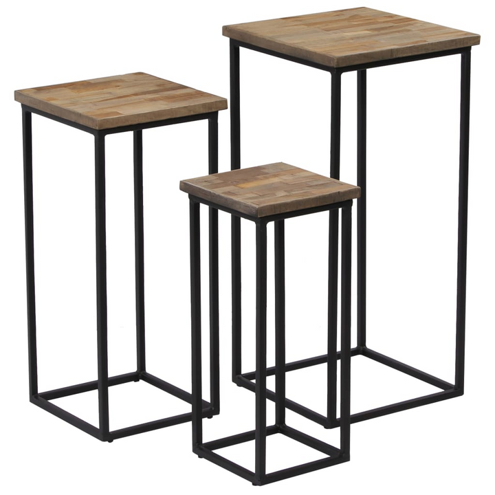 Elegant Plant Table Set - 3 Piece Reclaimed Teak with Steel Frame | Sustainable & Durable - Premium  from Home Treasures - Just £171.99! Shop now at Home Treasures