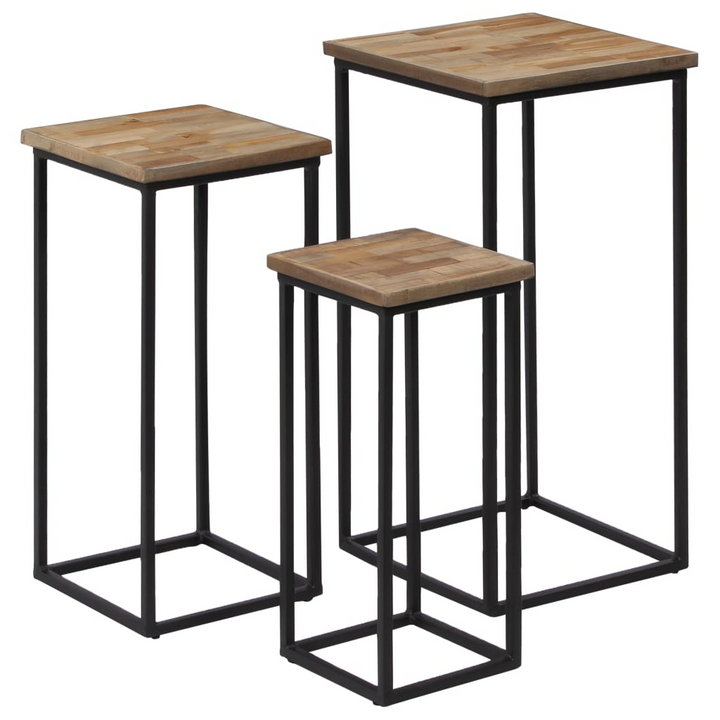 Elegant Plant Table Set - 3 Piece Reclaimed Teak with Steel Frame | Sustainable & Durable - Premium  from Home Treasures - Just £171.99! Shop now at Home Treasures