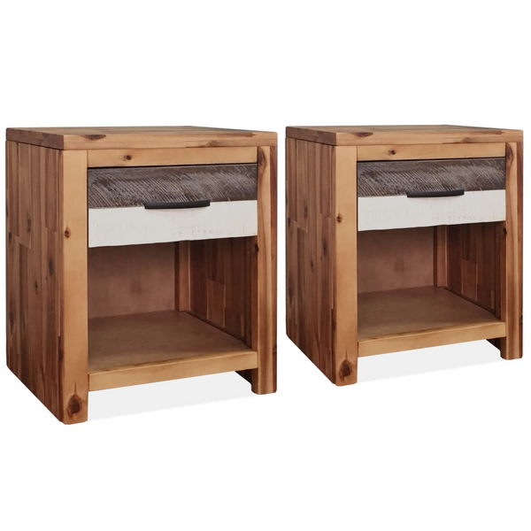 Stylish Solid Acacia Bedside Tables - Set of 2 (Brown) - 40 x 30 x 48 cm - Unique Design, Durable & Easy to Assemble - Premium  from Home Treasures - Just £174.99! Shop now at Home Treasures