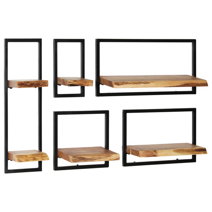 Wall Shelf Set - 5 Pieces Acacia Wood & Industrial Steel - Durable & Stylish Storage - Premium  from Home Treasures - Just £148.99! Shop now at Home Treasures