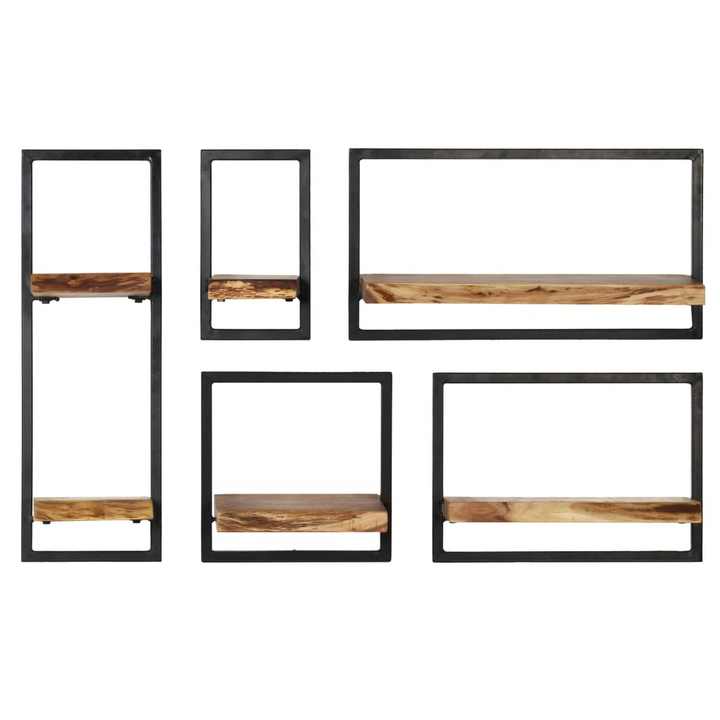 Wall Shelf Set - 5 Pieces Acacia Wood & Industrial Steel - Durable & Stylish Storage - Premium  from Home Treasures - Just £148.99! Shop now at Home Treasures