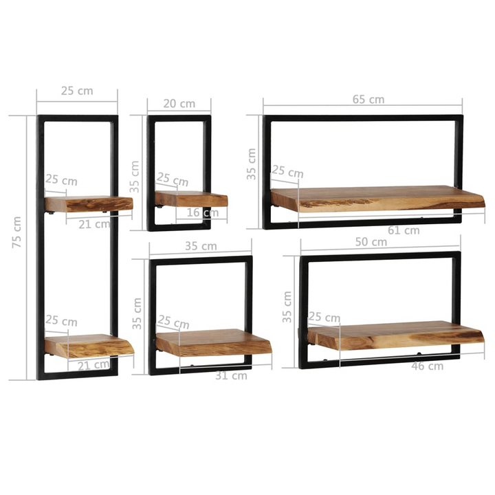 Wall Shelf Set - 5 Pieces Acacia Wood & Industrial Steel - Durable & Stylish Storage - Premium  from Home Treasures - Just £148.99! Shop now at Home Treasures