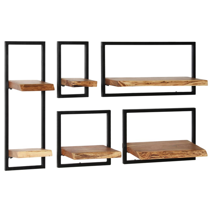 Wall Shelf Set - 5 Pieces Acacia Wood & Industrial Steel - Durable & Stylish Storage - Premium  from Home Treasures - Just £148.99! Shop now at Home Treasures