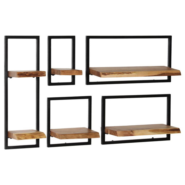 Wall Shelf Set - 5 Pieces Acacia Wood & Industrial Steel - Durable & Stylish Storage - Premium  from Home Treasures - Just £148.99! Shop now at Home Treasures