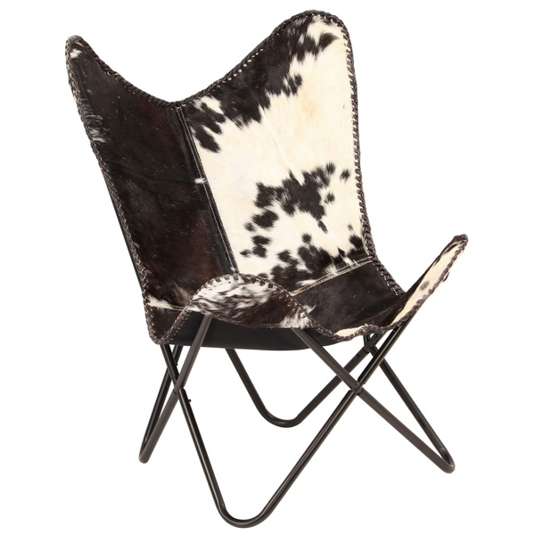 Butterfly Chair - Black & White Genuine Goat Leather, Iconic Vintage Design, Handcrafted Comfort, Durable Steel Frame - Premium  from Home Treasures - Just £109.99! Shop now at Home Treasures