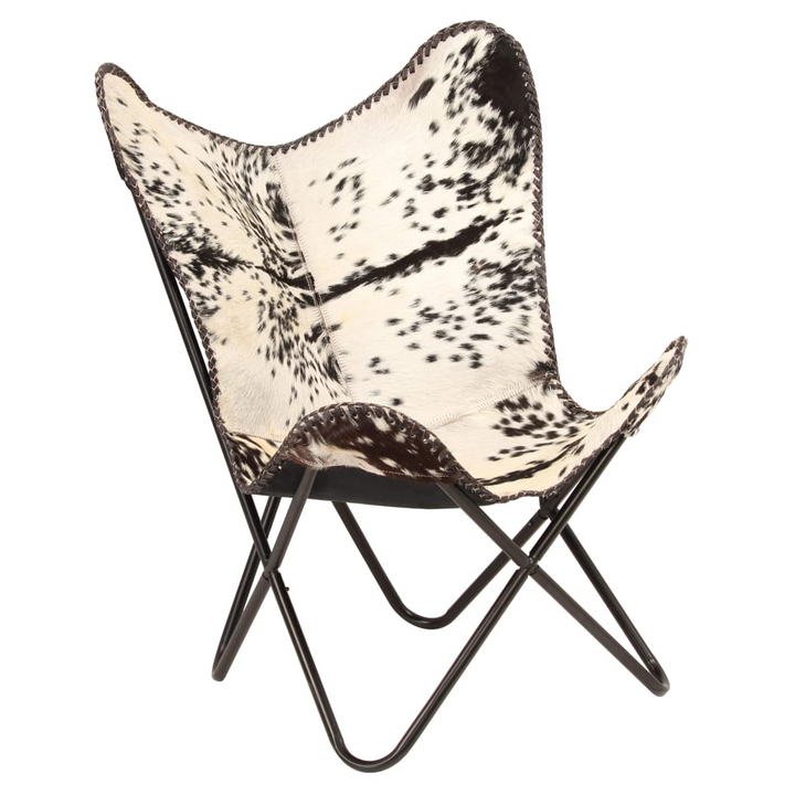 Butterfly Chair - Black & White Genuine Goat Leather, Iconic Vintage Design, Handcrafted Comfort, Durable Steel Frame - Premium  from Home Treasures - Just £109.99! Shop now at Home Treasures