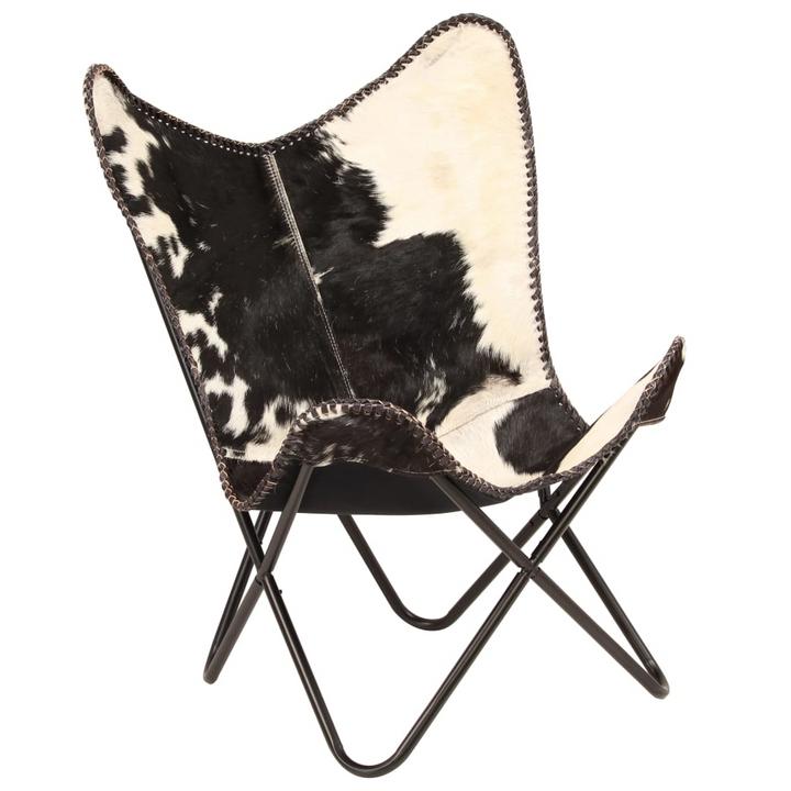 Butterfly Chair - Black & White Genuine Goat Leather, Iconic Vintage Design, Handcrafted Comfort, Durable Steel Frame - Premium  from Home Treasures - Just £109.99! Shop now at Home Treasures