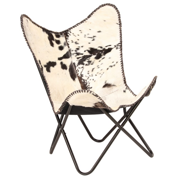 Butterfly Chair - Black & White Genuine Goat Leather, Iconic Vintage Design, Handcrafted Comfort, Durable Steel Frame - Premium  from Home Treasures - Just £109.99! Shop now at Home Treasures