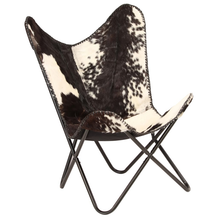 Butterfly Chair - Black & White Genuine Goat Leather, Iconic Vintage Design, Handcrafted Comfort, Durable Steel Frame - Premium  from Home Treasures - Just £109.99! Shop now at Home Treasures