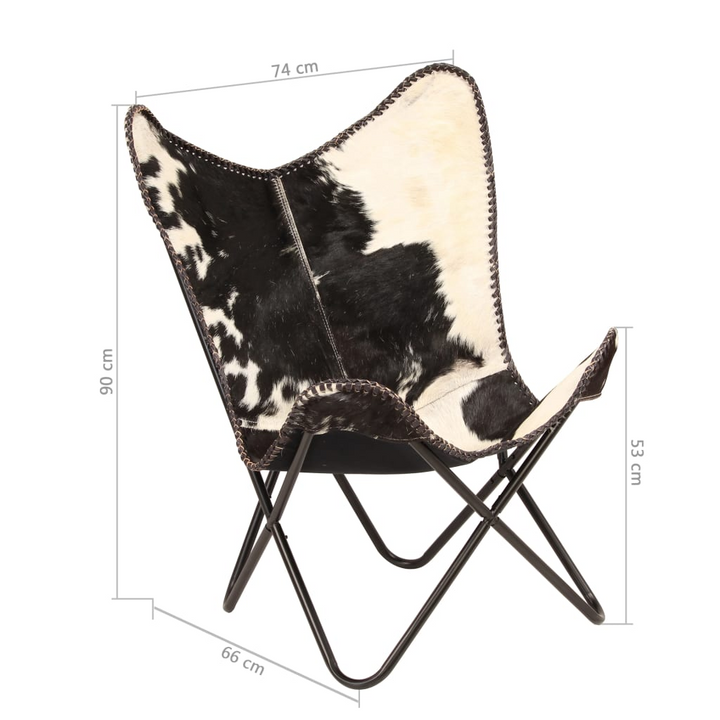 Butterfly Chair - Black & White Genuine Goat Leather, Iconic Vintage Design, Handcrafted Comfort, Durable Steel Frame - Premium  from Home Treasures - Just £109.99! Shop now at Home Treasures